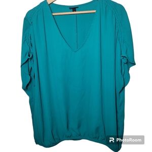 Torrid V Neck Blouse Ruched Tie Sleeves Hem Size 0 XL Emerald Green